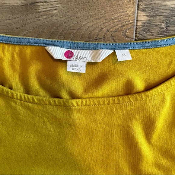 Boden Mustard Yellow Short Sleeve Striped Sleeve Tee Medium - Picture 10 of 13